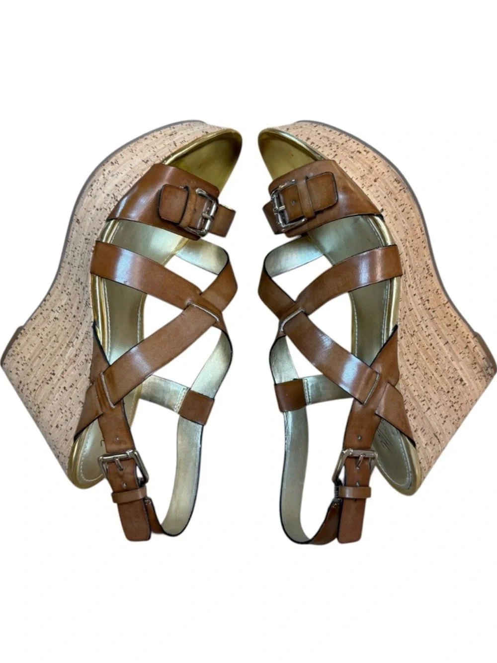 Marc Fisher Brown Leather Cork Wedge Women’s Strappy Sandals - US Size 10 M